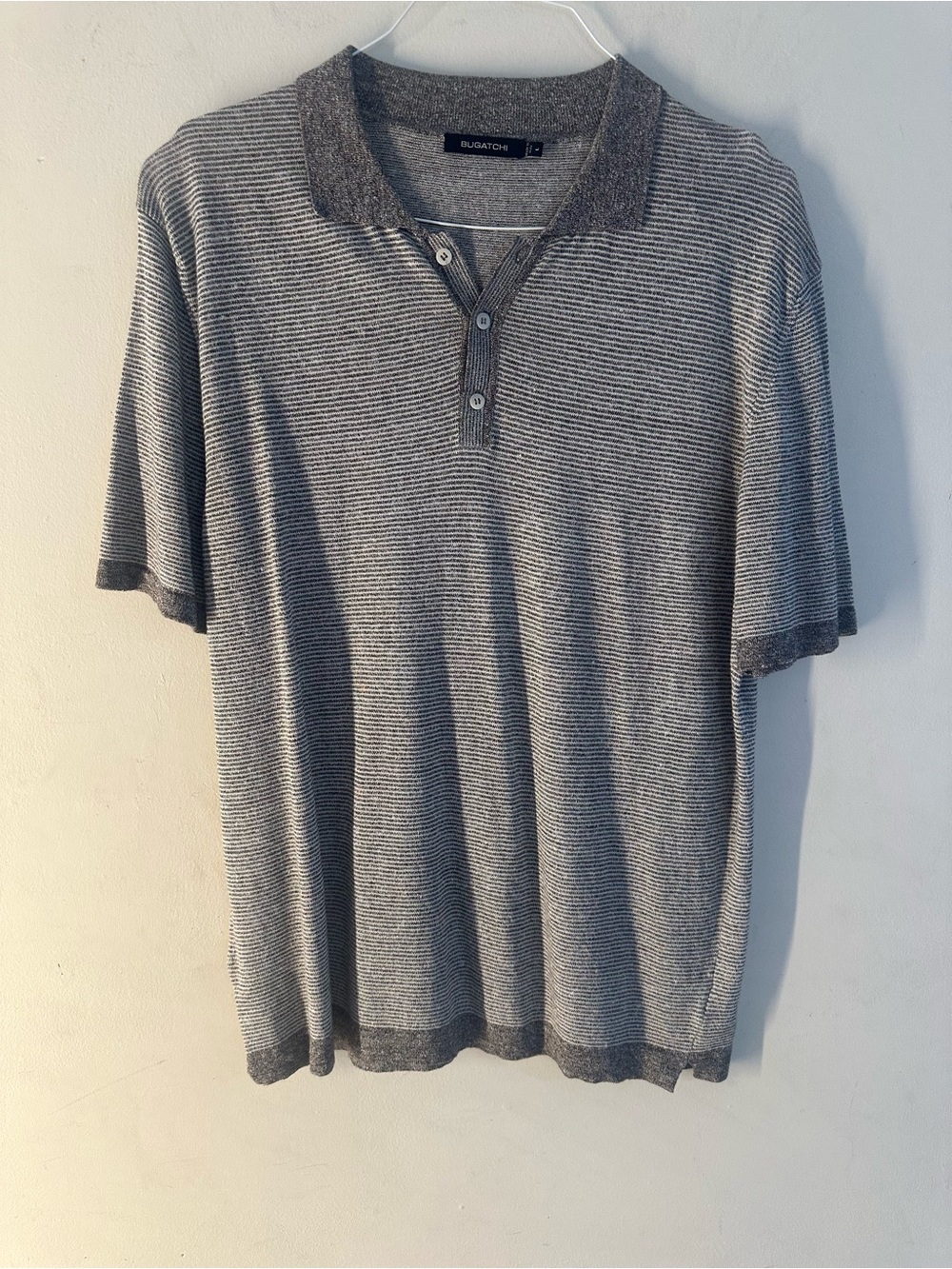 Bugatchi Men's Heathered Gray Striped Knit Polo